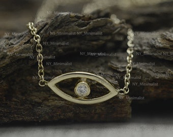 14K Yellow Gold Diamond Evil Eye Bracelet - Good Luck Jewelry
