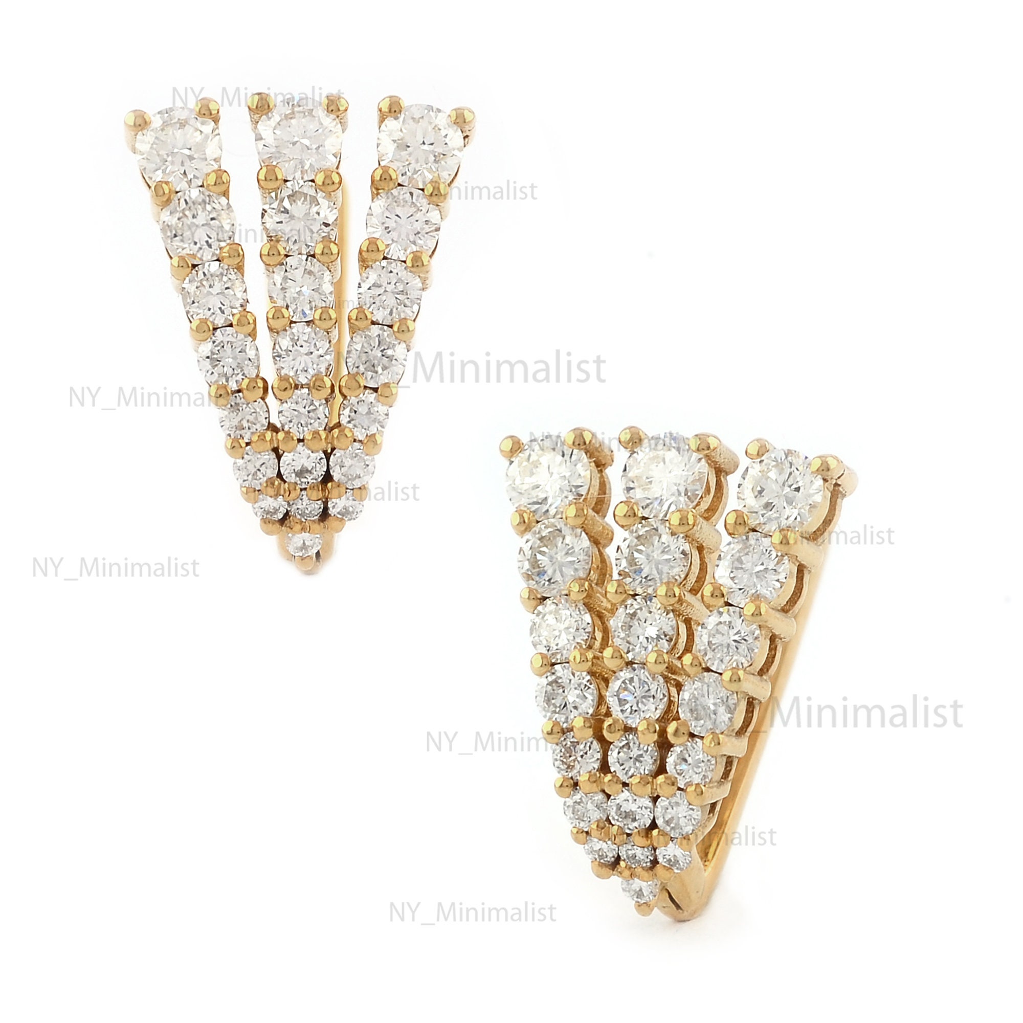 Piercing Ohr Gold 585 14K Massivgold Ohrringe – Hexagonaler Reifen, Diamantschliff, 15mm, Französisches Schloss Goldring Damen 585 Echtgold