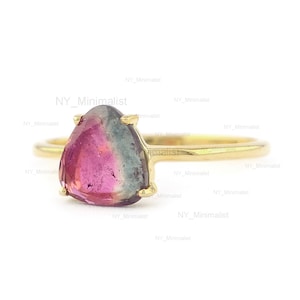 Natural Bio Color Watermelon Tourmaline Gemstone Solitaire Ring Solid 14K Yellow Gold Engagement Ring Unique NY Minimalist Jewelry For Her
