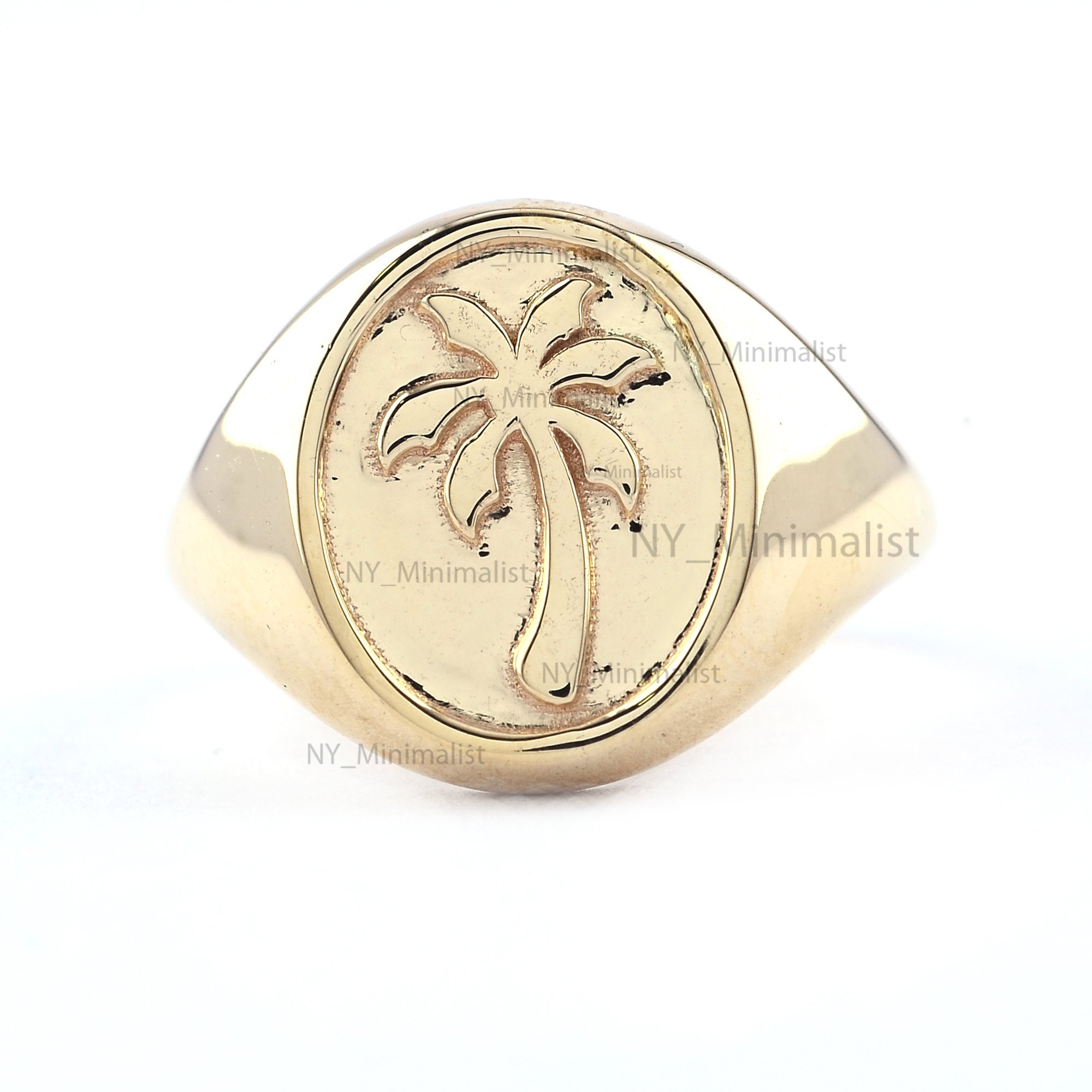 14K Yellow Gold Palm Tree Signet Ring - Handmade Summer Jewelry - Etsy