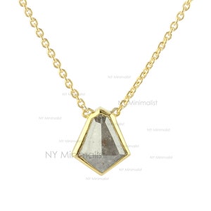Shield Salt Pepper Diamond Pendant Necklace / 14K Solid Gold Charm Necklace / Grey Diamond Necklace / Minimalist Handmade Necklace For Her