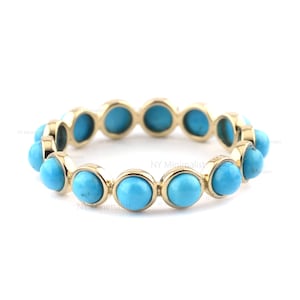 Genuine Round Arizona Turquoise Full Eternity Band/ 14K Solid Gold Stackable Ring/ December Birthstone/ Turquoise Wedding Band/ Gift For Her
