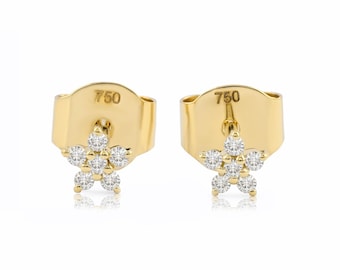 Natural Diamond Tiny Star Stud Earrings: 14K Solid Gold Celestial Jewelry Gift