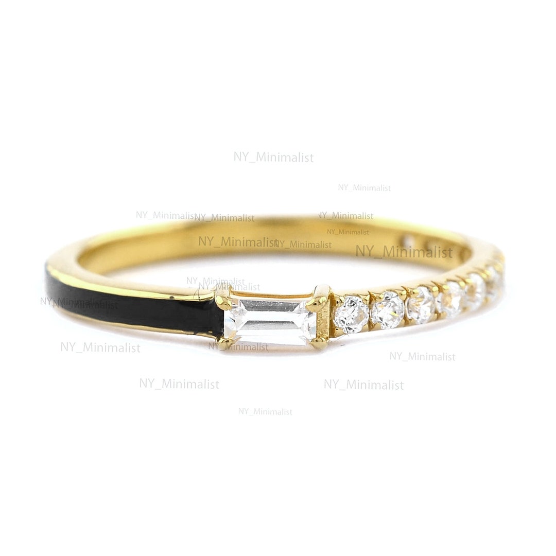 Black Enamel Diamond Eternity Band Ring - 14K Yellow Gold - Etsy
