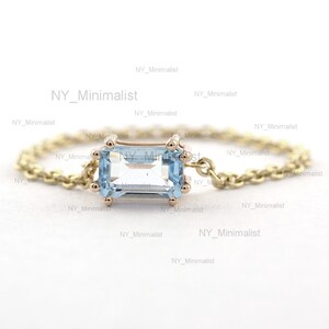 Baguette Blue Topaz Ring: 14K Yellow Gold Chain Band