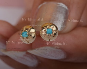 14K Gold Starburst Turquoise Stud Earrings: Handmade Gemstone Jewelry