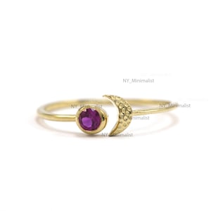Ruby Sun & Moon Ring: 14K Gold Open Cuff Ring July Birthstone