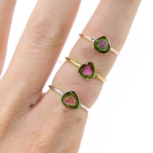Genuine Watermelon Tourmaline Gemstone Solid 14K Yellow Gold Wedding Engagement Ring Handmade Jewelry Gift For Her