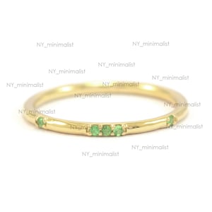 Emerald Band Ring: Dainty 14K Yellow Gold Wedding Jewelry