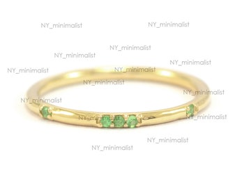 Emerald Band Ring: Dainty 14K Yellow Gold Wedding Jewelry
