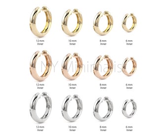 Dainty Huggie Hoop Earrings in Solid 14K Yellow/Rose/White Gold Minimalist Hoop Earrings 2 mm Thickness Available In 6mm, 8mm, 10mm, 12mm