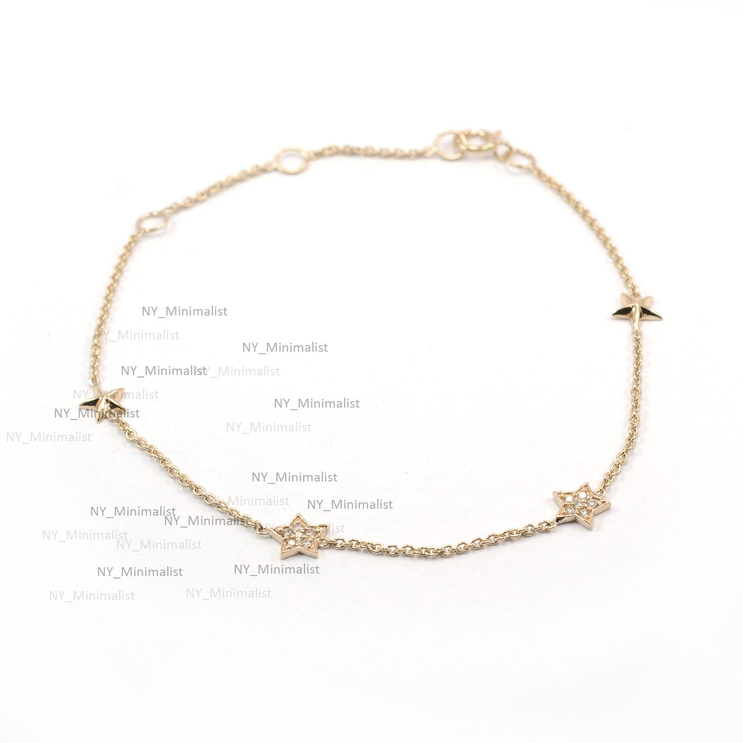 Solid 14K Yellow Gold Star Chain Bracelet Genuine SI Clarity Etsy