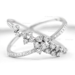 Handmade 14K White Gold Diamond Criss Cross Ring: Wedding Jewelry
