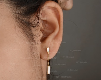 Genuine Baguette Diamond Earrings/ Solid 14K Yellow Gold