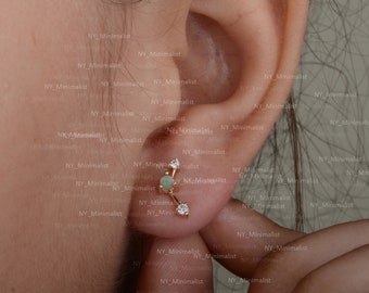 14K Gold Opal Diamond Stud Earrings: October Birthstone Jewelry