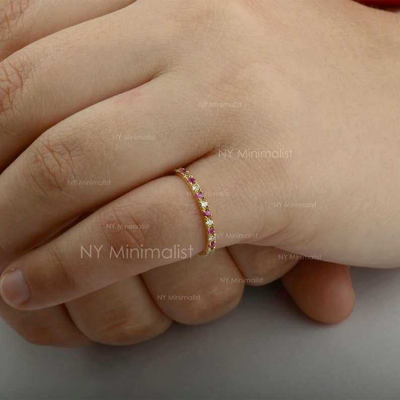 Ruby Diamond Eternity Band: 14K Gold Pave Wedding Ring - Etsy