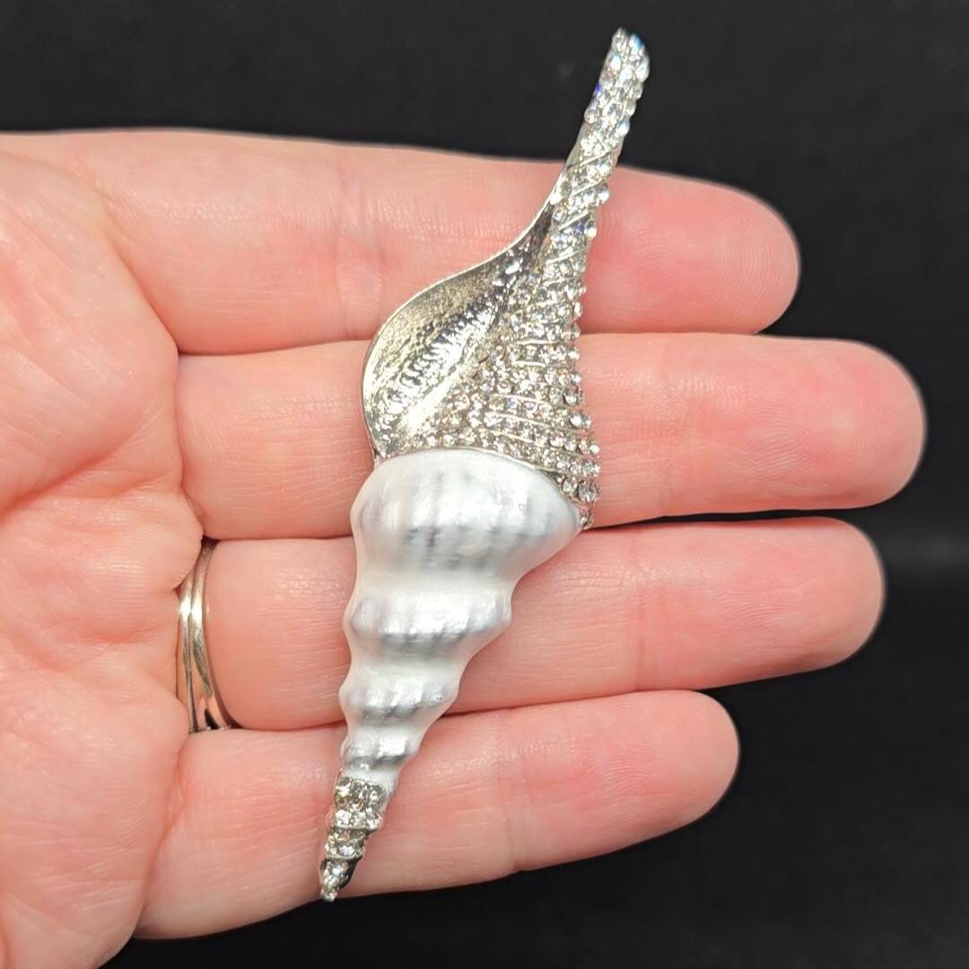 White Conch Shell Rhinestone Brooch Pin Sea Ocean Nautical - Etsy