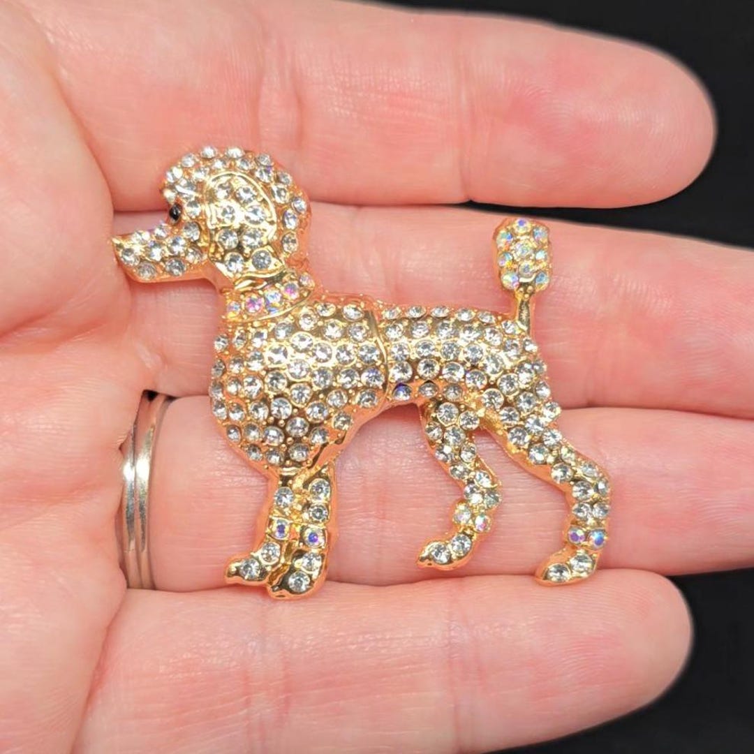 Poodle Dog Rhinestone Brooch Pin Gold Tone Metal - Etsy