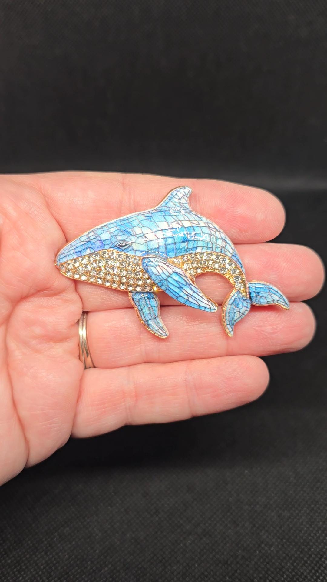 Fish Brooch, Rhinestone Angel Fish Pin,sea Star Gift,sealife  Blue Rhinestone Fish Sea Life Ceramic Brooch Oval Pin J466 main image 1