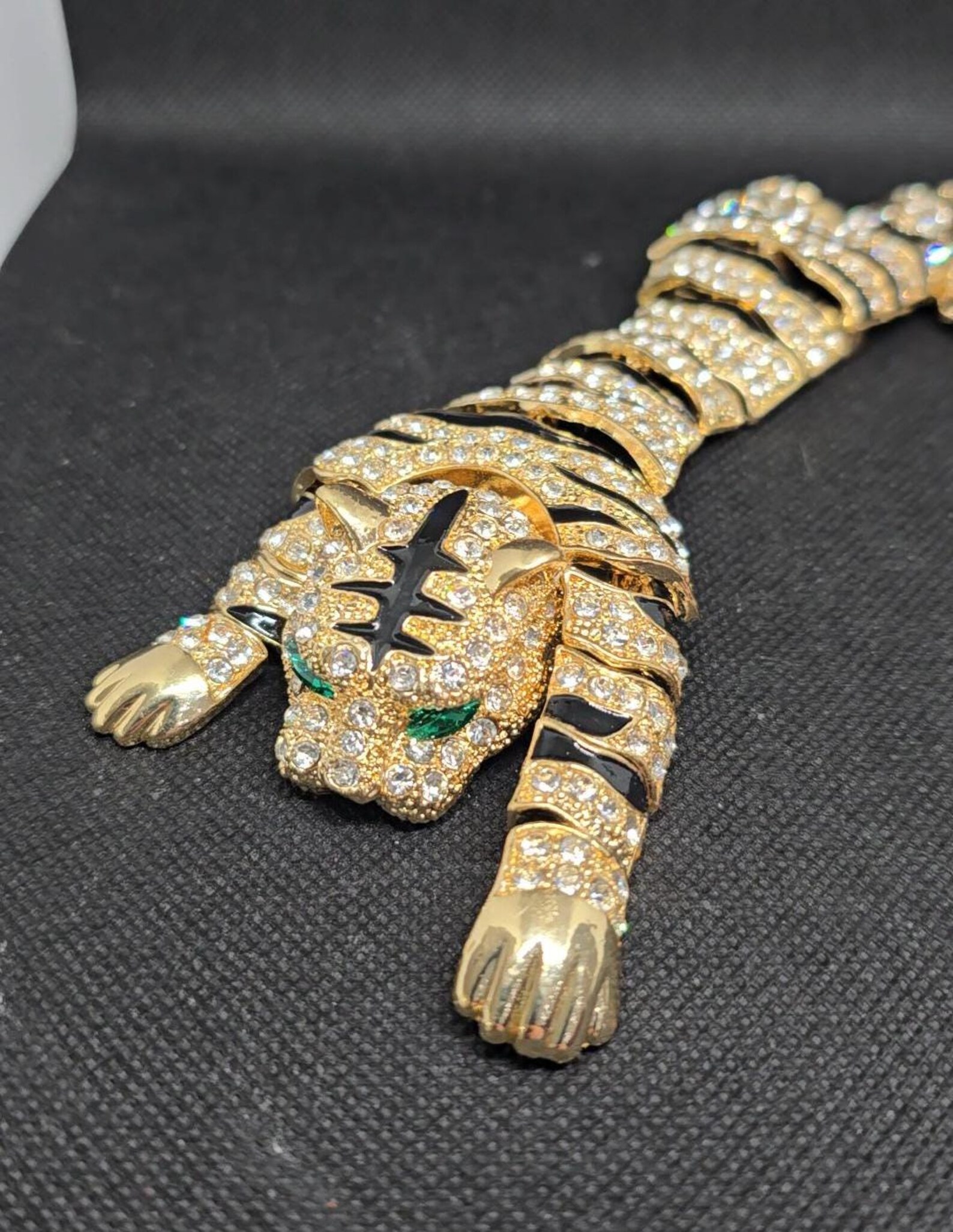 Tiger Rhinestone Show Stopping Gold Tiger Rhinestone Brooch Articulated Over Shoulder ...