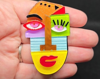 Colorful Abstract Face Acrylic Brooch Creative Art