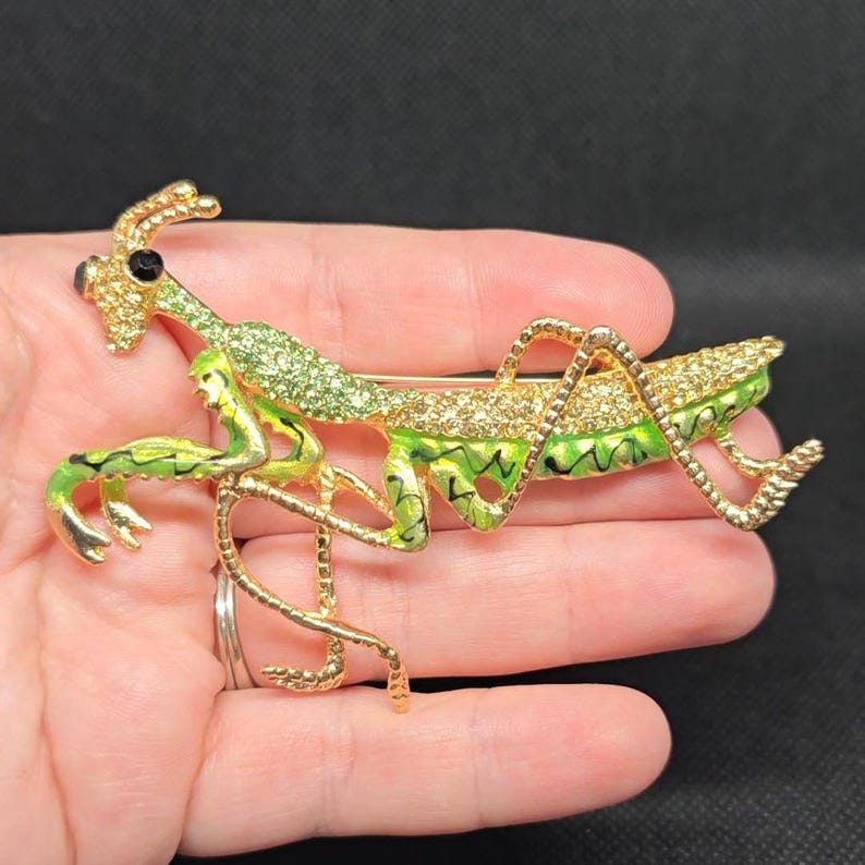 Large Praying Mantis Rhinestone Brooch Green Insect - Etsy