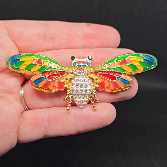 Colorful Cicada Bee Rhinestone Brooch Pin Moth Insect Wings Enamel Valentine