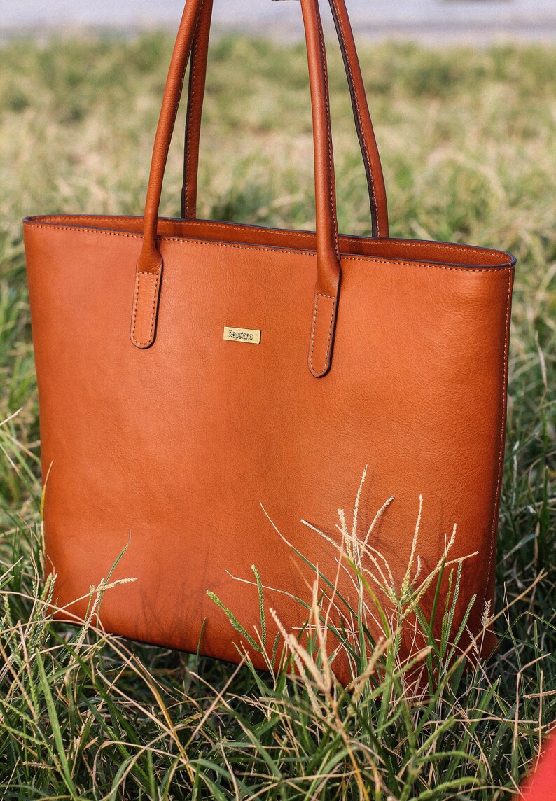 Full Grain Leather Tote Bag Work Bag Women Handcrafted Large Etsy