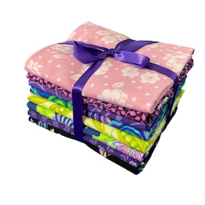 8 Fabric Fat Quarter Bundle - Various Pink and Purple Prints from Benartex Collections