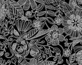 43-44&quot; Wide GARDEN BLISS Black and White Quilt Fabric by Valentina Harper for Benartex - Sold by the Yard