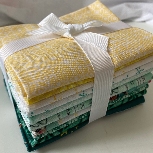 Kelly Rae Roberts INSPIRED HEART Green and Yellow 10 Fat Quarter Fabric Bundle for Benartex Artistry - 10 Different Fat Quarters