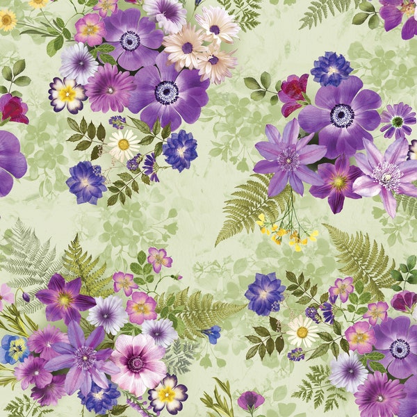 43-44" Wide POTPOURRI BOUQUET Green Multi Large Floral Quilt Fabric Designed by Greta Lynn for Kanvas Studio and Benartex - Sold by the Yard
