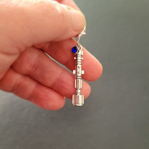 A very special screwdriver,  zip charm, silver colour, blue crystal, on lobster clip, bracelet, handbag, purse, sonic, metal