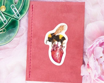 Bee & Heart Sticker - Bumblebee and Anatomical Heart - Surreal Watercolour - Fantasy Surrealism - Journal or laptop sticker