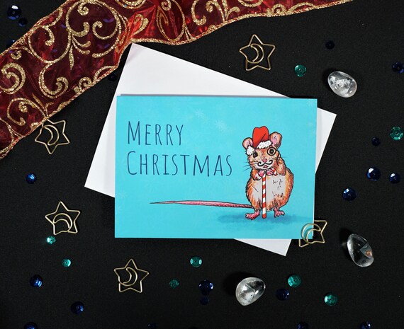 Christmas Card - Montague Mouse in Santa's Hat