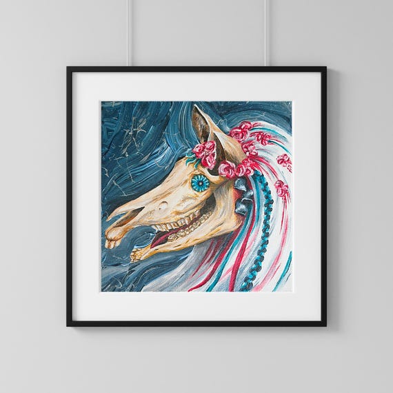 Mari Lwyd Art Print - Horse Skull - Welsh Folklore