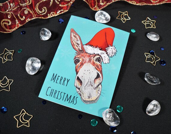 Christmas Card - Dylan Donkey in Santa's Hat