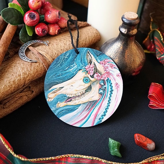 Mari Lwyd Decoration - Wooden - Welsh Wassailing Folklore - Dark Christmas - Festive Alternative - Gothic Fantasy