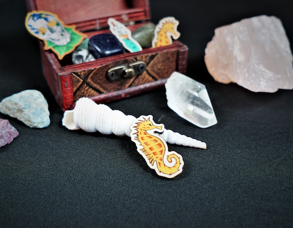 Wooden Pin Badge - George Seahorse - Orange Sea Creature