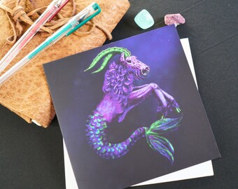 Capricorn Card - Creepy Sea Goat Greetings Card - Zodiac Note Card