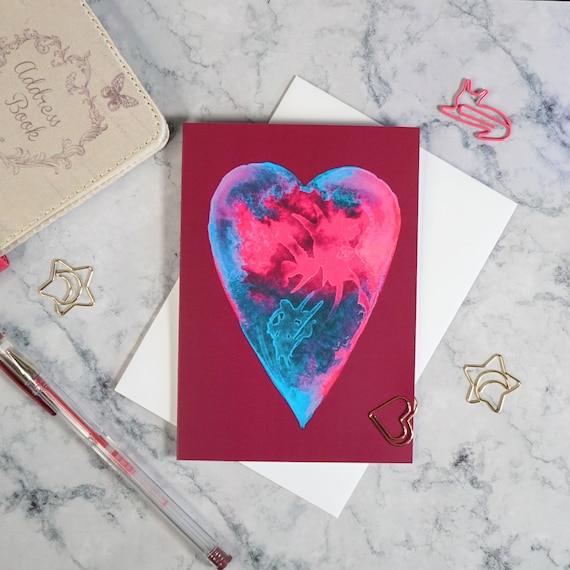 Watercolour Heart Card - Five Colours - Individual or Pack of Five