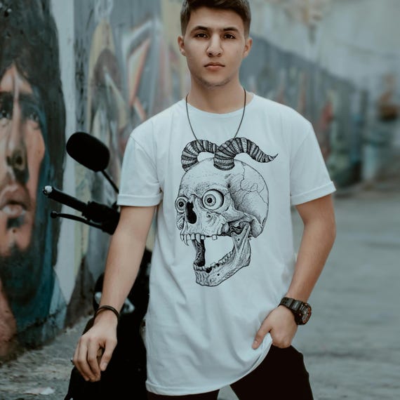Screaming Skull T-Shirt - Gothic Horror Art - White Cotton Tee
