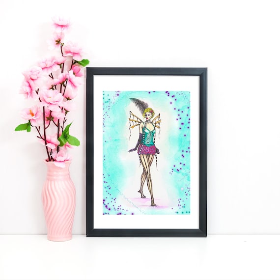 Burlesque Fairy Art Print - Esmerelda - Bone Faerie - Vintage Carnival - A5/A4