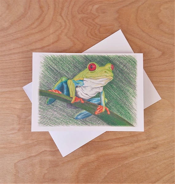 Note Card - Red Eyed Tree Frog - Hand Drawn Pencil Sketch