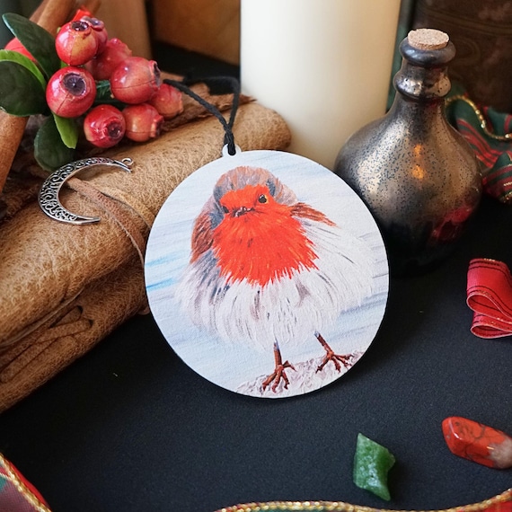 Fluffy Robin Christmas Gift Bundle - Decoration, Greetings Card and Sticker