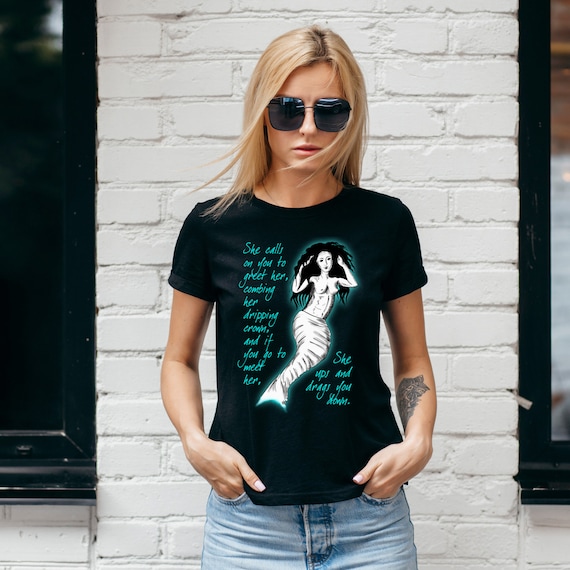 Mermaid's Warning T-shirt - Black Tee - Regular or Fitted 100% Cotton