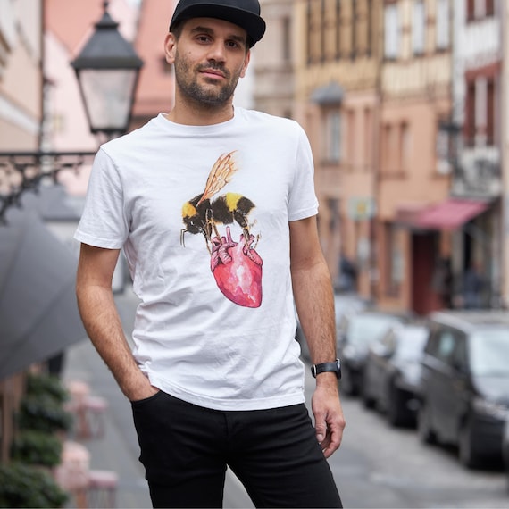 Bee & Heart Graphic Tee: Surreal Watercolor Art, 100% Cotton
