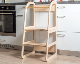 Kitchen tower, Toddler learning stool, Transformable helper tower, Foldable kitchen tower, Montessori furniture, Adjustable toddler stool