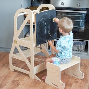 5-in-1 Transformable toddler kitchen tower, Foldable learning stool, multifunctional tower, helper stool.