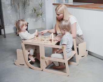 Tabouret d'apprentissage transformable en tour de cuisine 12 en 1